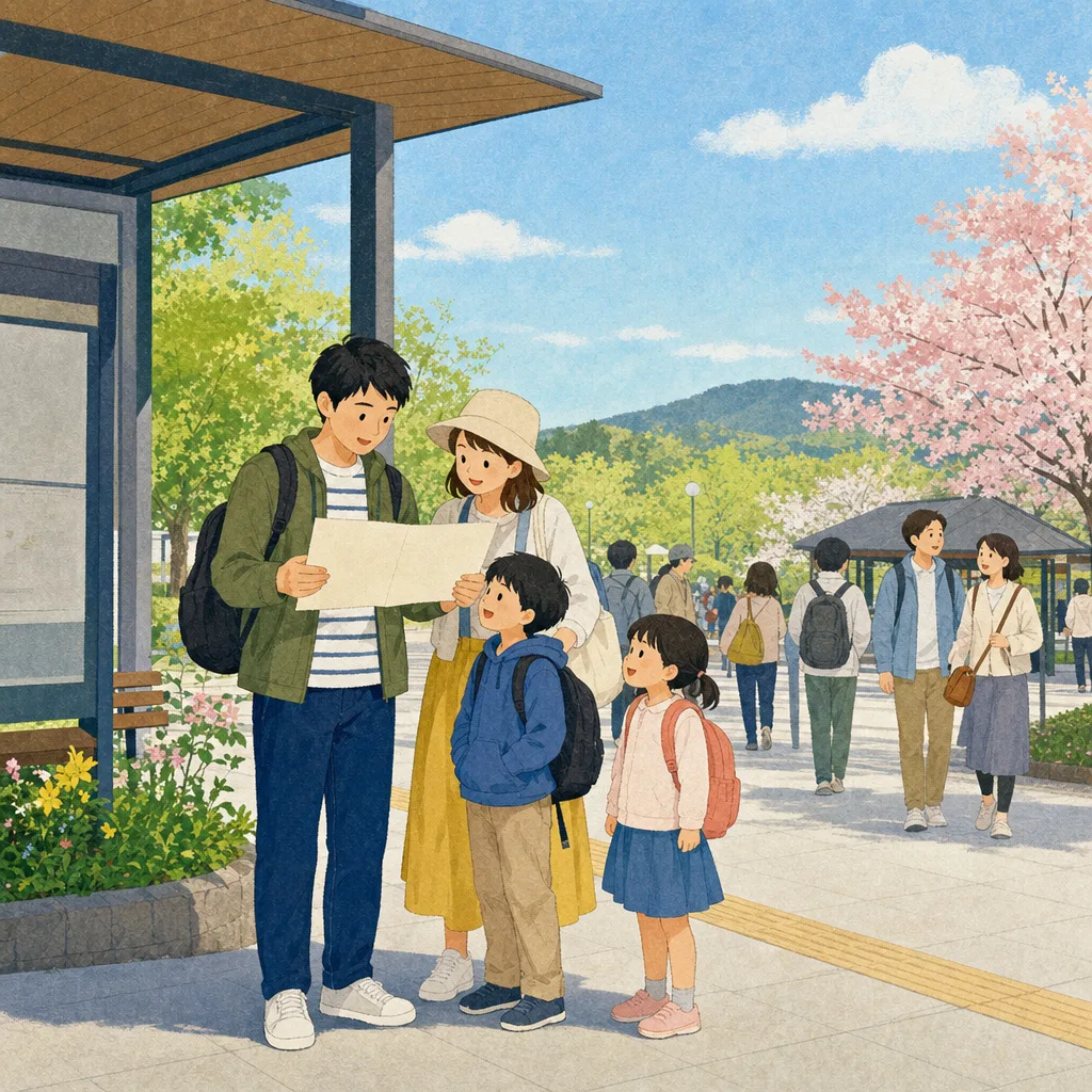 ゴールデンウィークに日帰り旅行する日本人（編集記事向け）。ゴールデンウィーク、日帰り旅行、家族、休日の記事向け素材です。