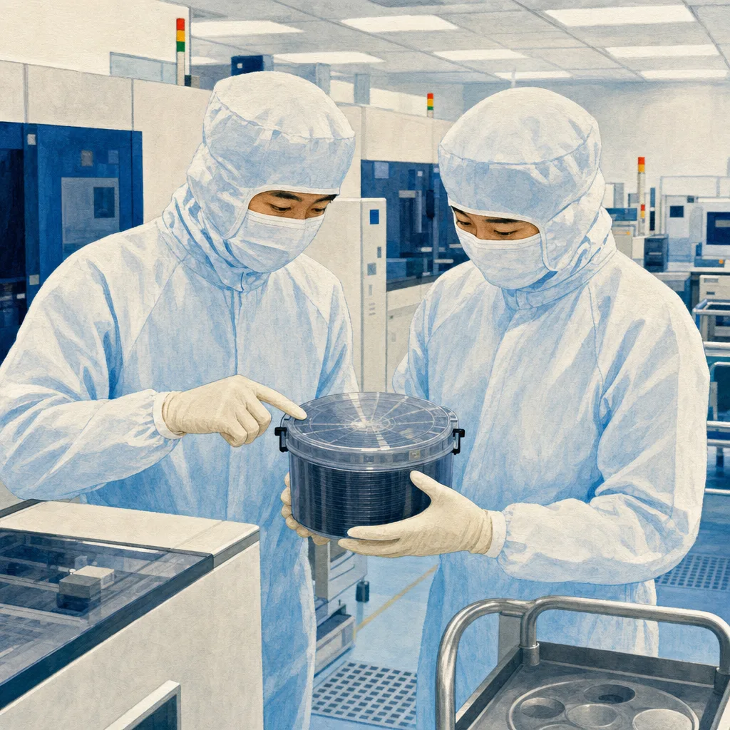 半導体工場で働く日本人技術者（編集記事向け）。半導体工場、製造技術、クリーンルーム、産業の記事向け素材です。