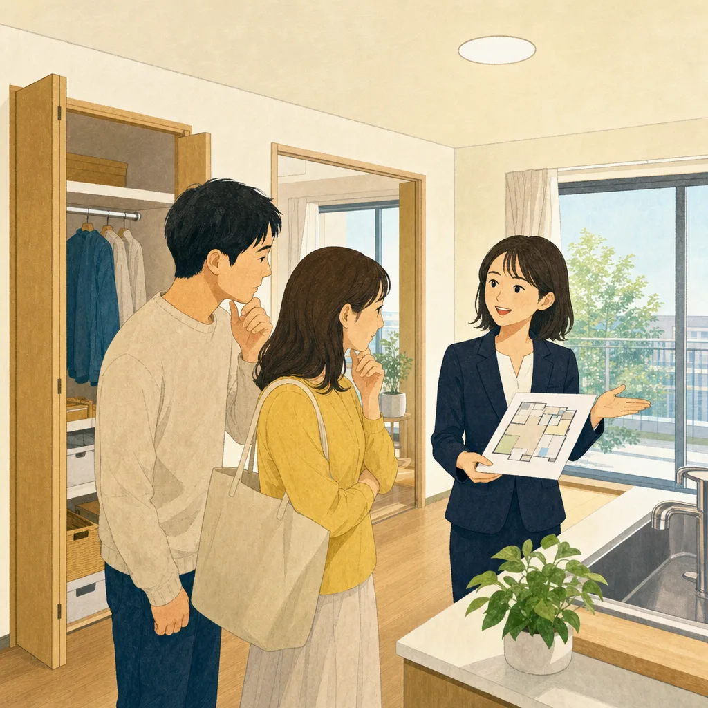 住まいを案内する日本人不動産営業（編集記事向け）。不動産営業、住宅相談、物件案内、住まい探しの記事向け素材です。