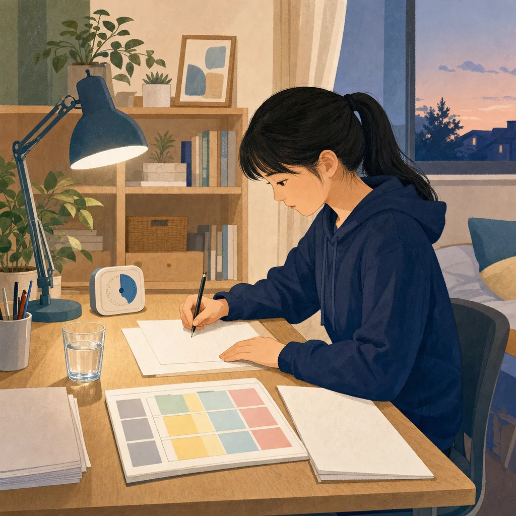 受験勉強に取り組む日本人学生（編集記事向け）。受験生、受験勉強、学習計画、進学の記事に使える素材です。