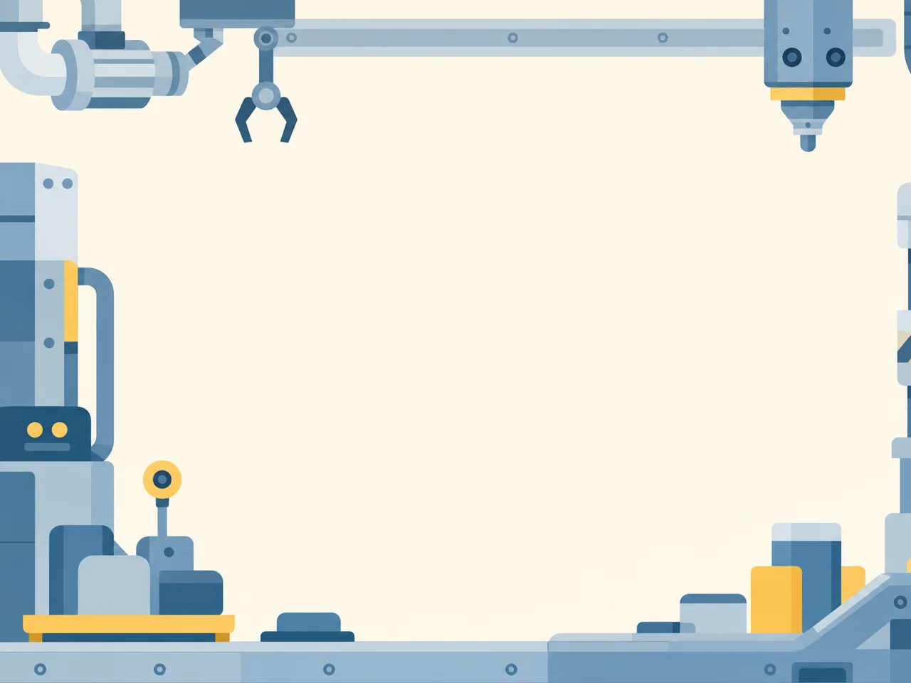 精密な製造業を表す背景（フレームイラスト）。製造業背景、工場、精密加工、ものづくりの記事や案内に使える商用素材です。