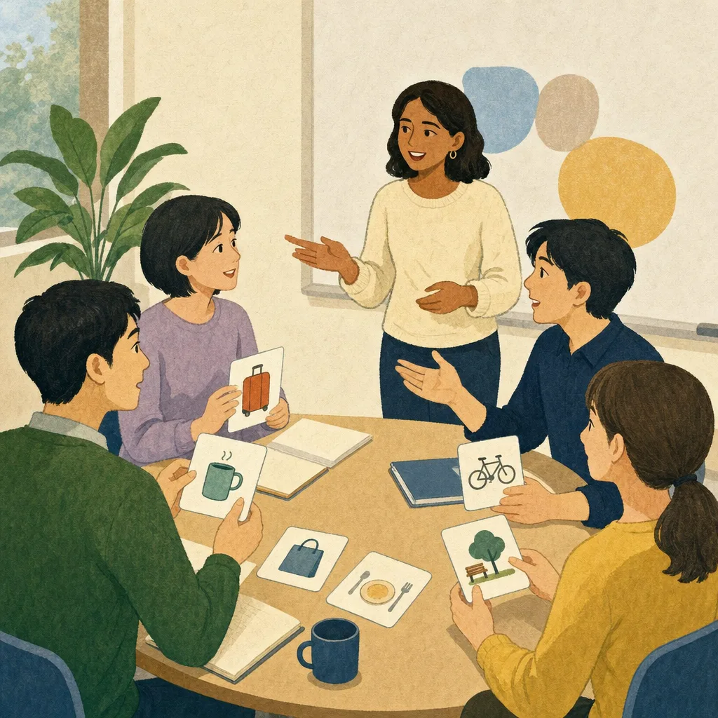 英会話教室で学ぶ日本人（編集記事向け）。英会話教室、語学学習、大人の学び、コミュニケーションの記事向け素材です。