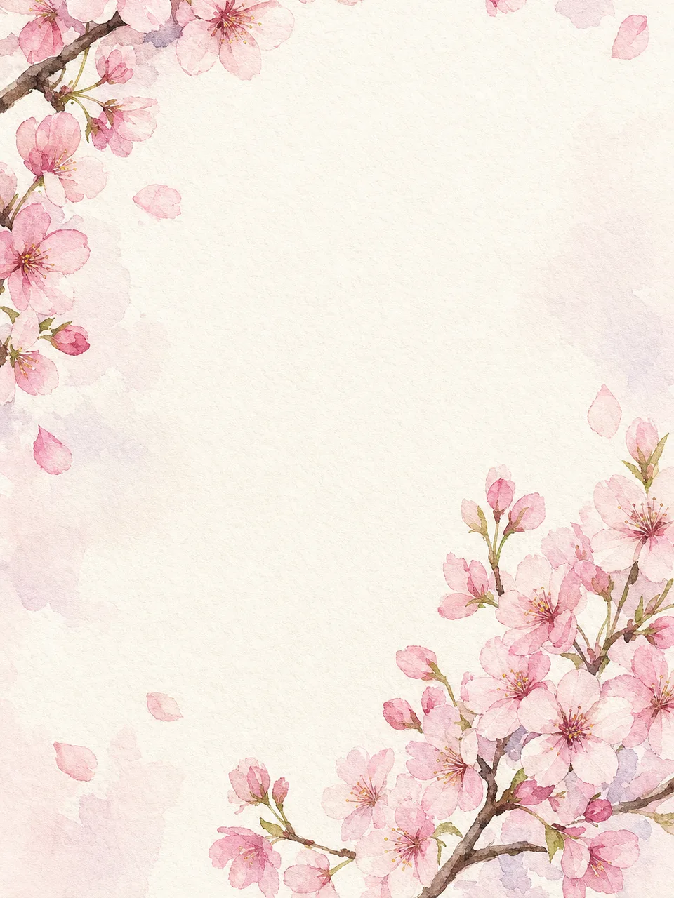 上品な桜背景（水彩フレーム）。桜背景、春、花、和風デザイン向け素材です。