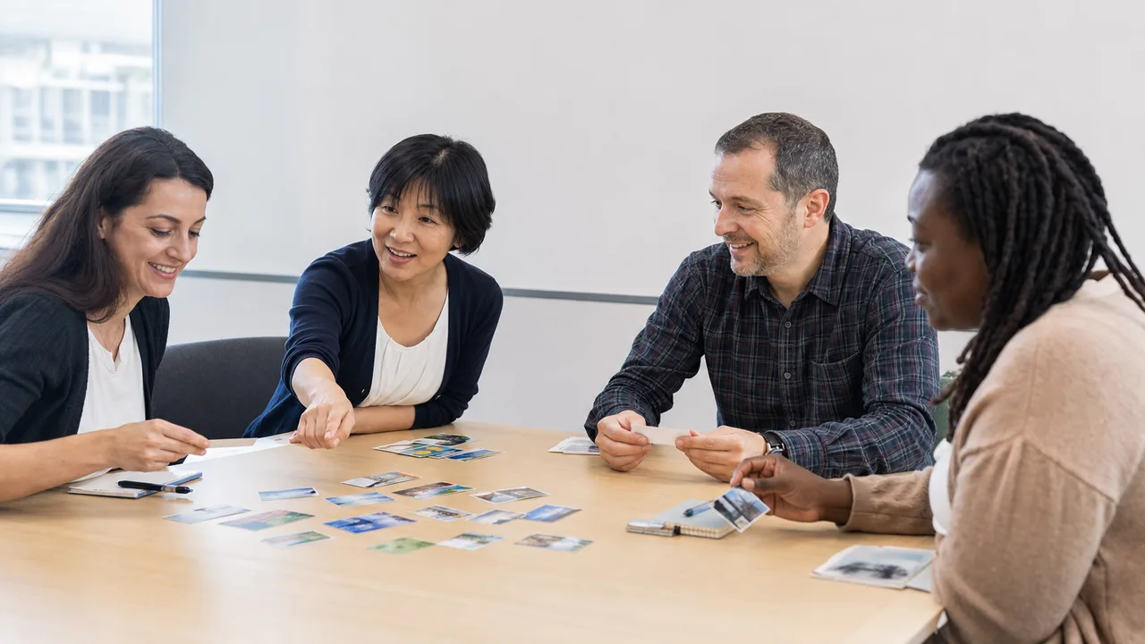 日本語教室で学ぶ外国人住民（横長・コピースペース）。日本語教室、外国人住民、多文化共生、地域学習の記事向け素材です。