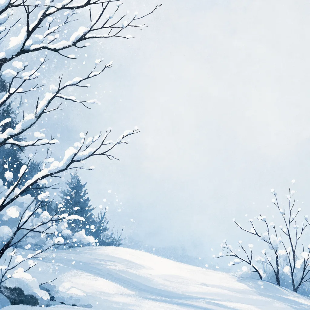 静かな雪背景（正方形デザイン）。雪背景、冬、白、季節デザイン向け素材です。