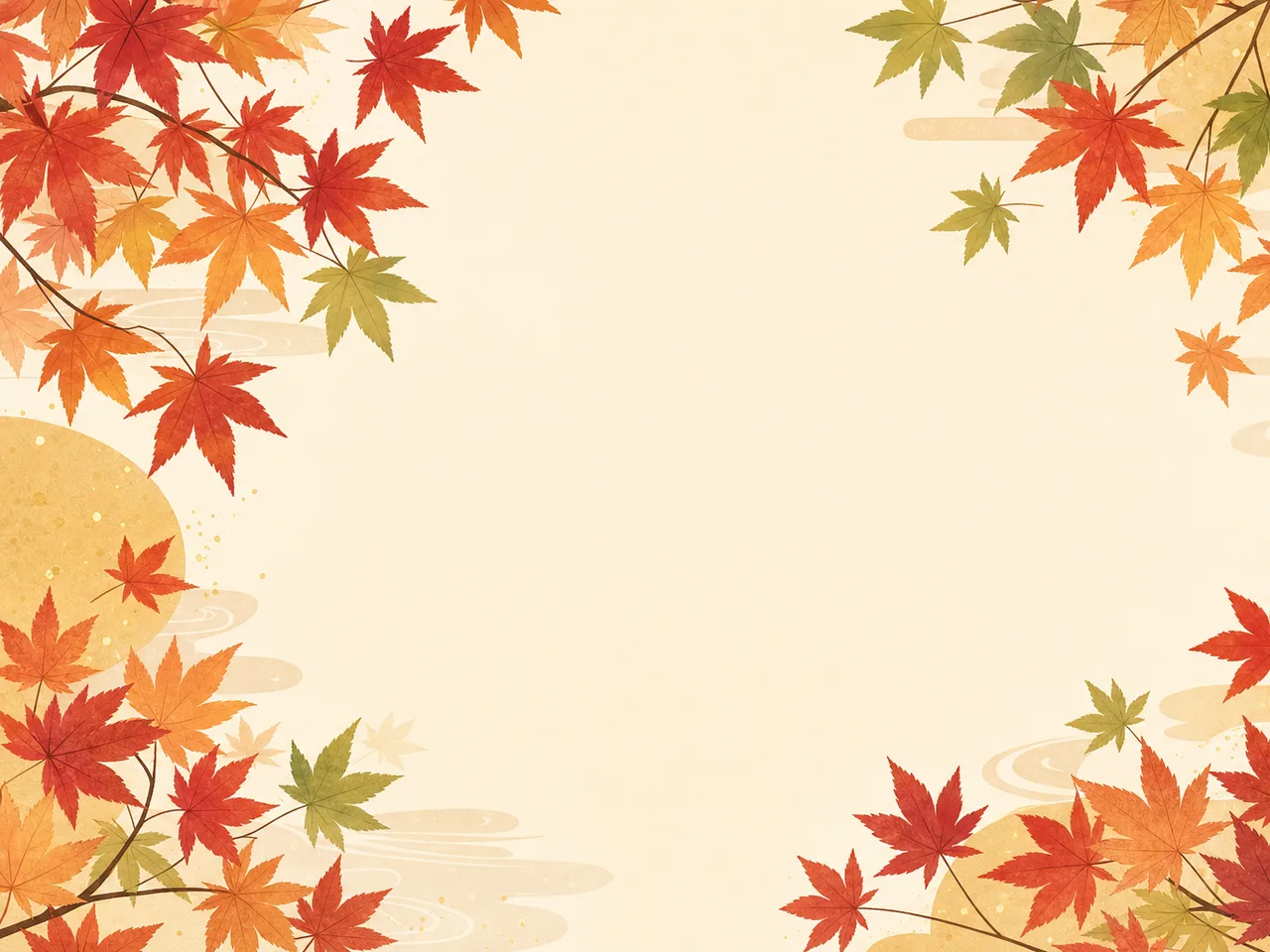 深みのある紅葉背景（フレームイラスト）。紅葉背景、秋、もみじ、季節デザイン向け素材です。