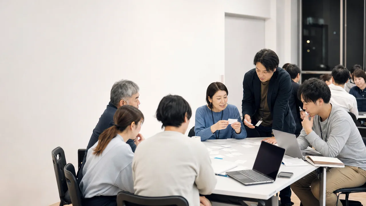 社会人学習に取り組む日本人（横長・コピースペース）。社会人学習、学び直し、リスキリング、成人教育の記事向け素材です。