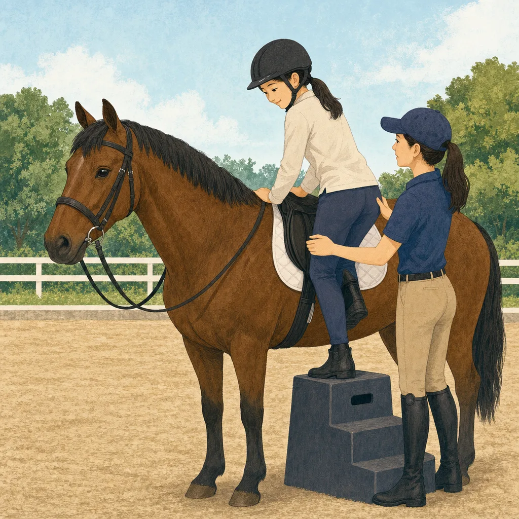 乗馬を学ぶ日本人（編集記事向け）。馬、乗馬、レッスン、動物との関わりの記事向け素材です。