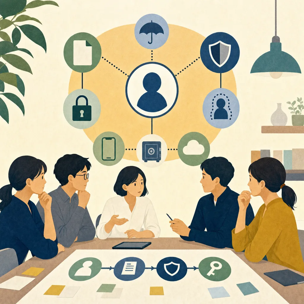 デジタル本人確認を設計する日本人チーム（編集記事向け）。デジタル本人確認、デジタルID、eKYC、認証の記事や案内に使える商用素材です。