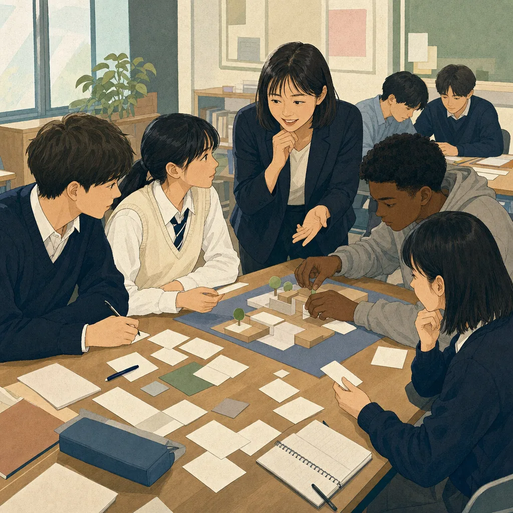 探究授業を支える日本人高校教師（編集記事向け）。高校教師、探究学習、高校生、進路教育の記事向け素材です。