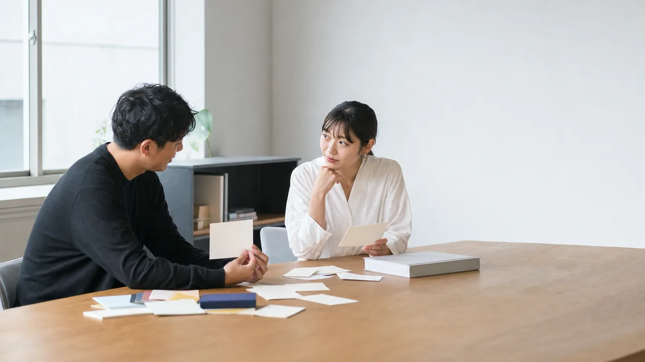 本づくりを進める日本人編集者（横長・コピースペース）。書籍編集者、編集会議、出版、本づくりの記事や案内に使える商用素材です。