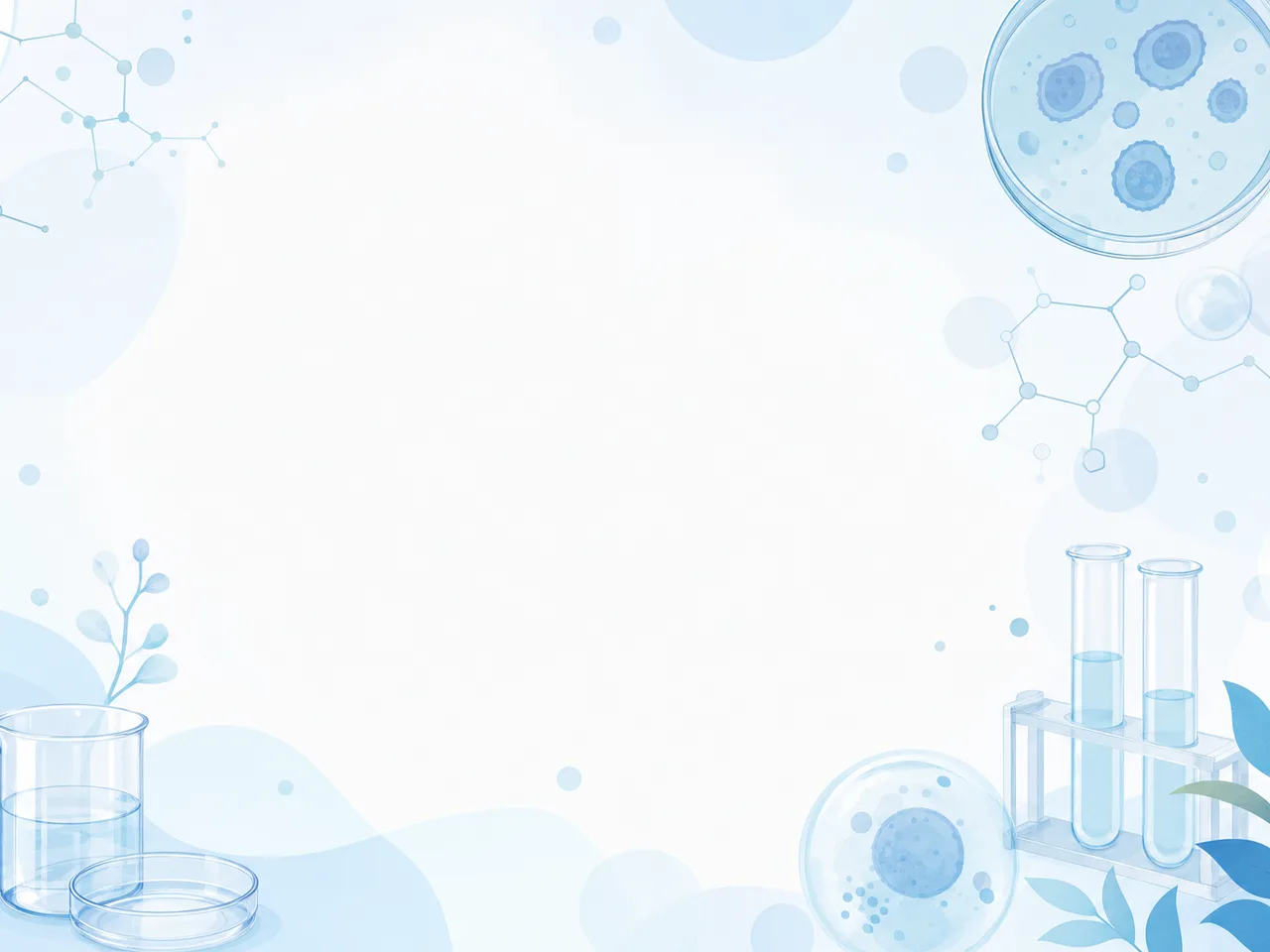 清潔感のある医療・科学背景（フレームイラスト）。医療背景、科学背景、ヘルスケア、研究資料向け素材です。