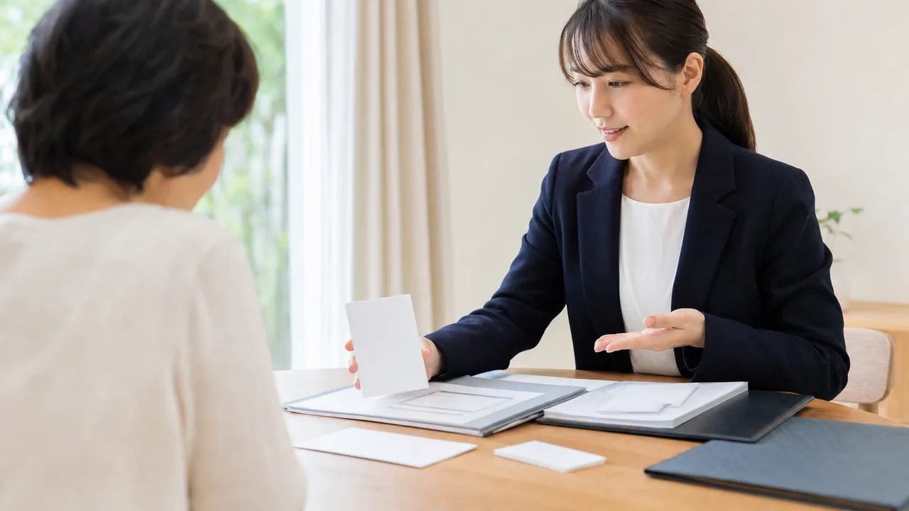 保険金請求を案内する日本人担当者（横長・コピースペース）。保険金請求、保険相談、損害保険、請求手続きの記事や案内に使える商用素材です。