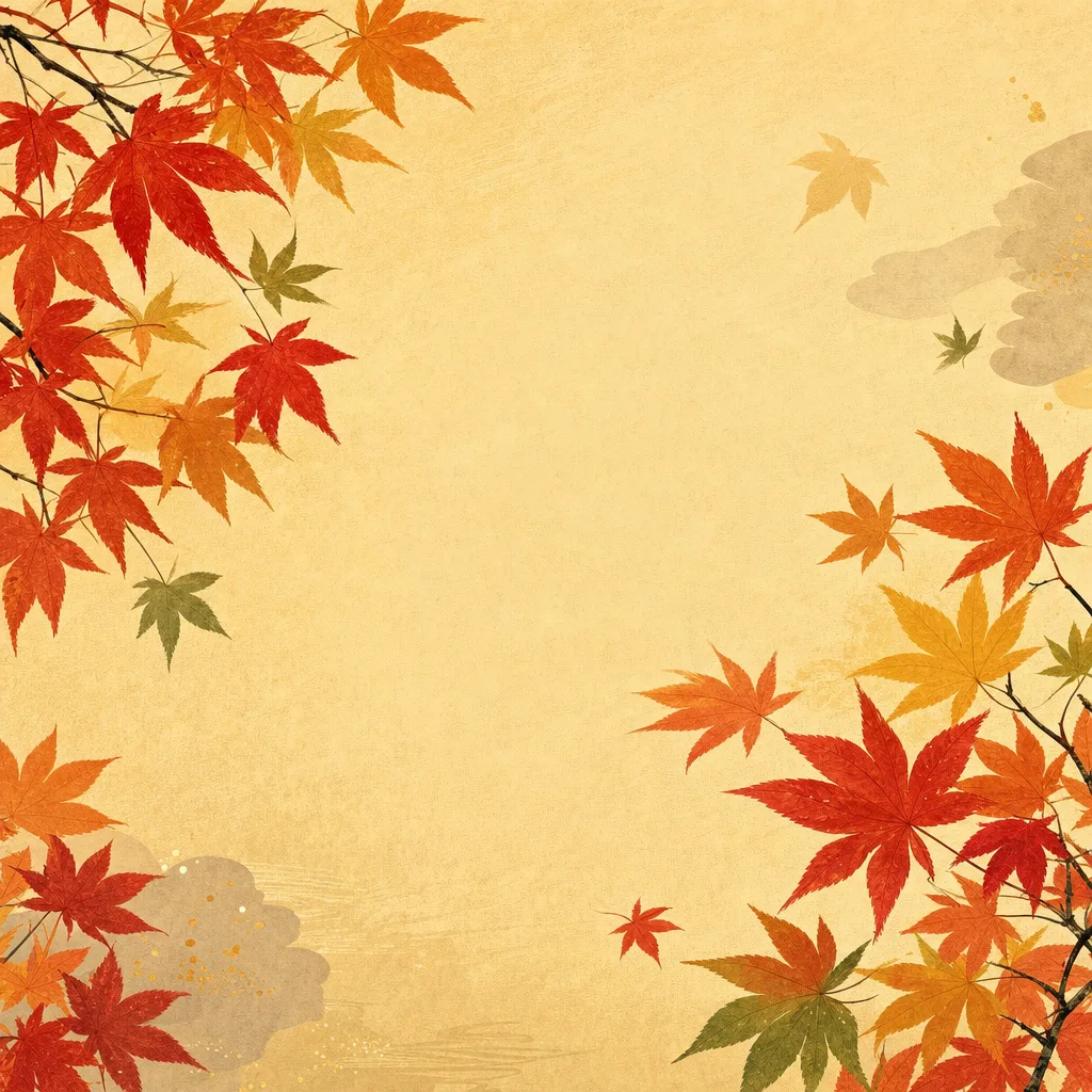 深みのある紅葉背景（正方形デザイン）。紅葉背景、秋、もみじ、季節デザイン向け素材です。