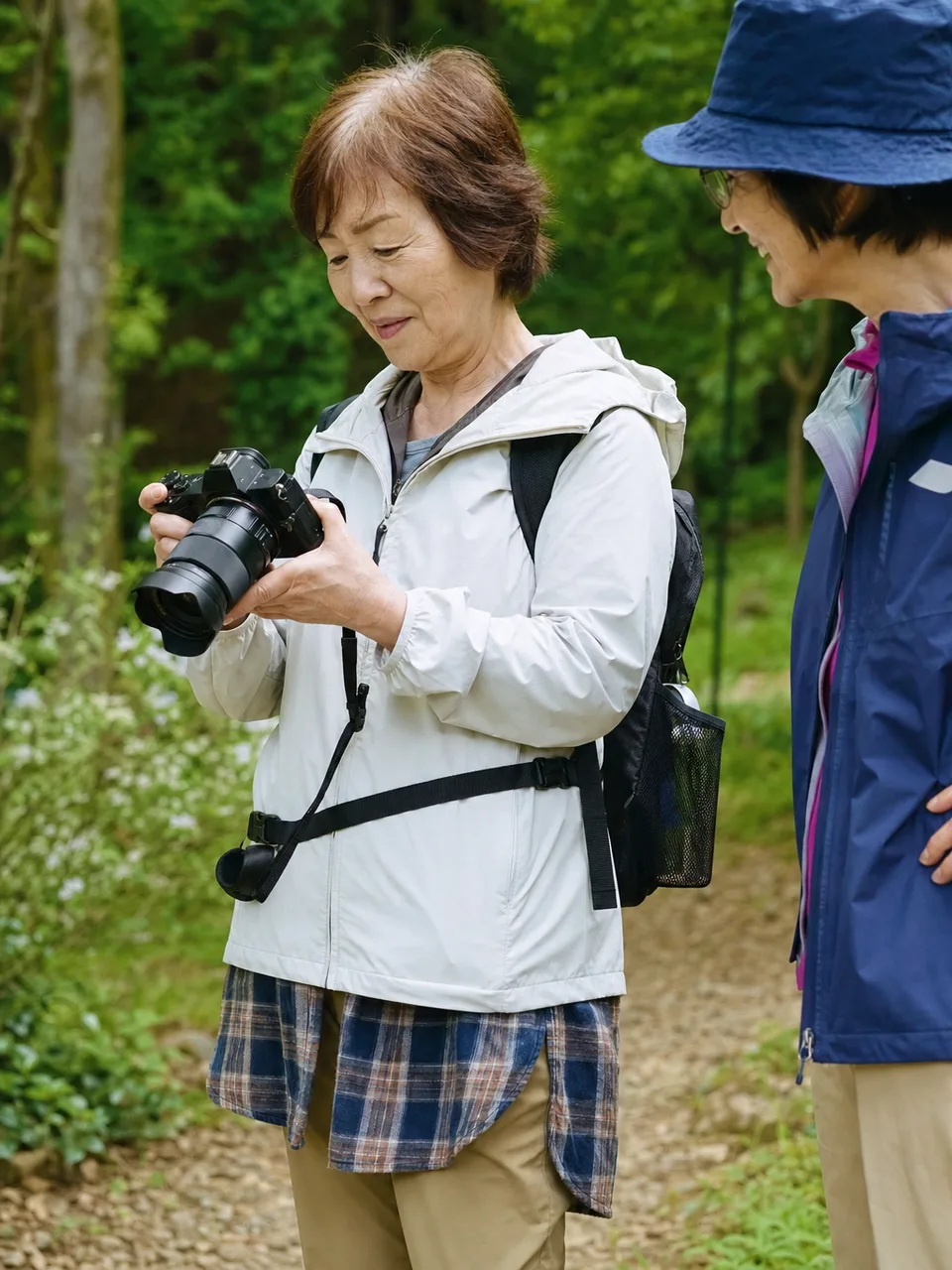 日本人シニア女性の日常（自然な縦位置写真）。シニア女性、日常、趣味、自立した暮らしの記事向け素材です。