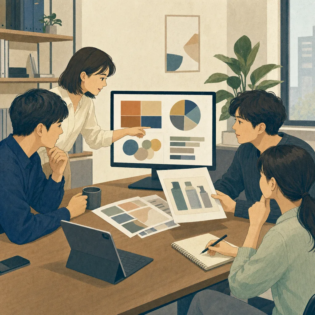 企画を分析する日本人マーケター（編集記事向け）。マーケター、販促企画、市場分析、デジタルマーケティングの記事向け素材です。