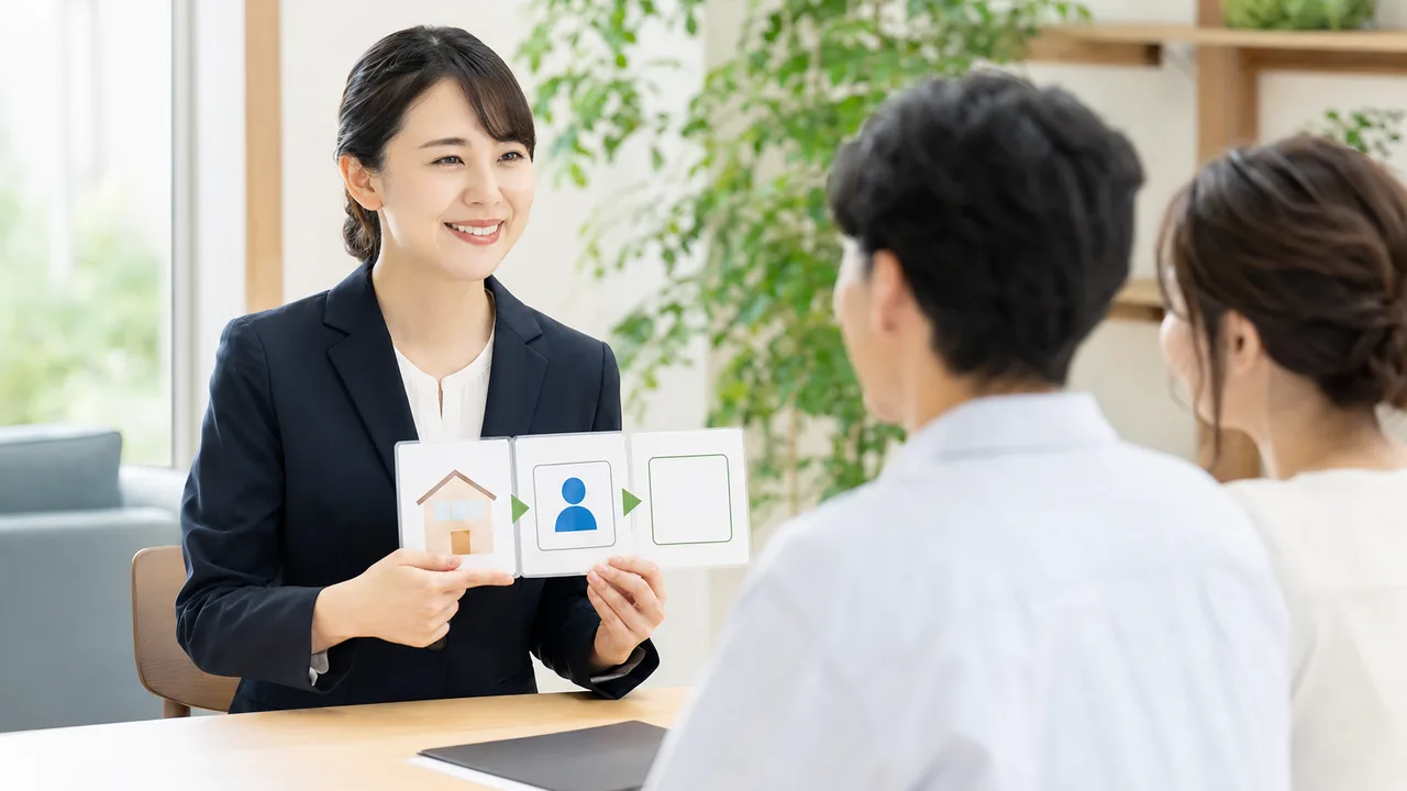 登記を支援する日本人司法書士（横長・コピースペース）。不動産登記を説明する司法書士、住宅購入の登記手続き、司法書士、不動産登記の記事や案内に使える商用素材です。