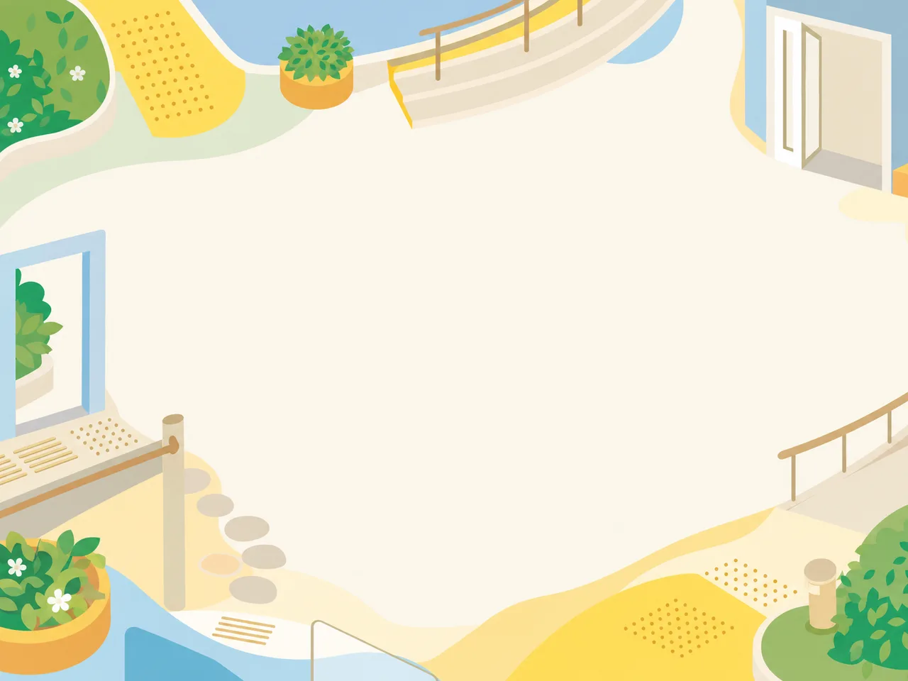 アクセシビリティを表す背景（フレームイラスト）。アクセシビリティ背景、インクルーシブ、ユニバーサルデザイン、合理的配慮の記事や案内に使える商用素材です。