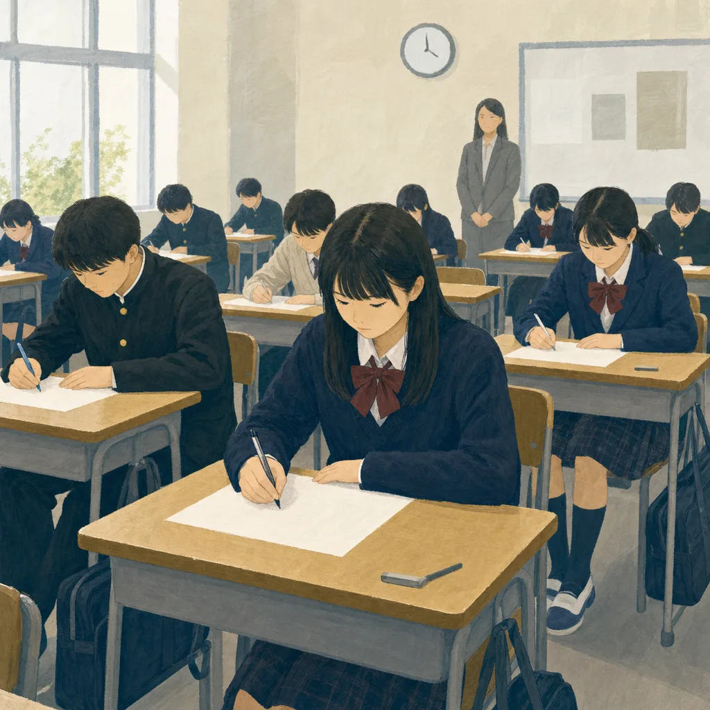入学試験に臨む日本人学生（編集記事向け）。入学試験、受験会場、進学、教育の記事向け素材です。