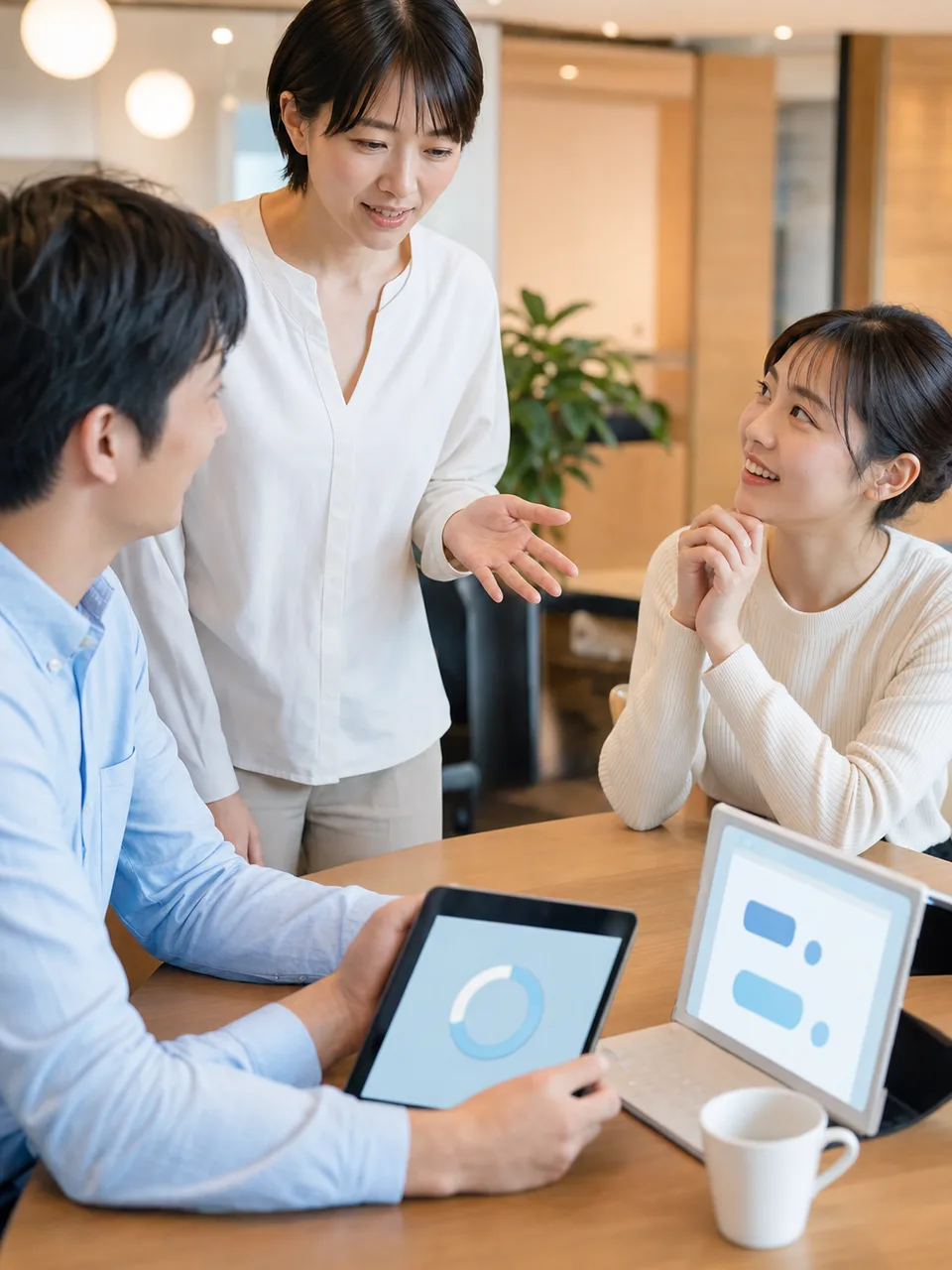 eラーニングを受講する日本人会社員（自然な縦位置写真）。eラーニング、オンライン研修、社員教育、学習管理の記事向け素材です。
