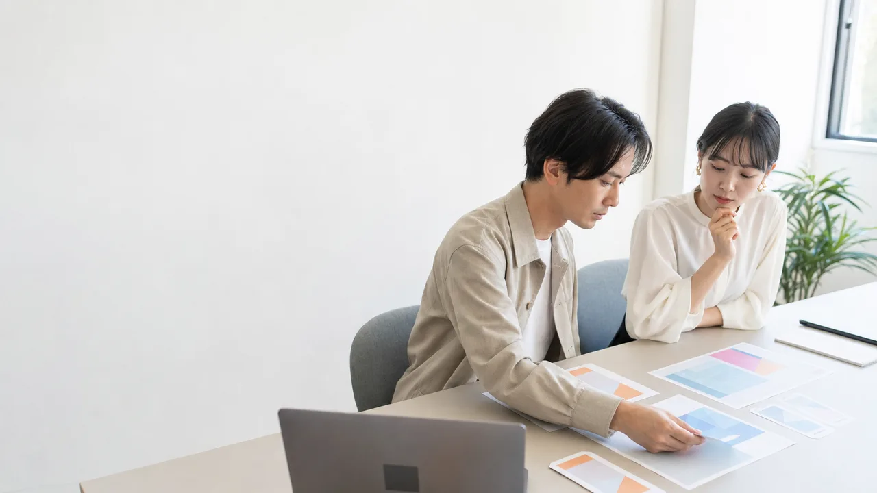 ウェブサイトを設計する日本人デザイナー（横長・コピースペース）。ウェブデザイナー、サイト制作、UIデザイン、クリエイティブの記事向け素材です。