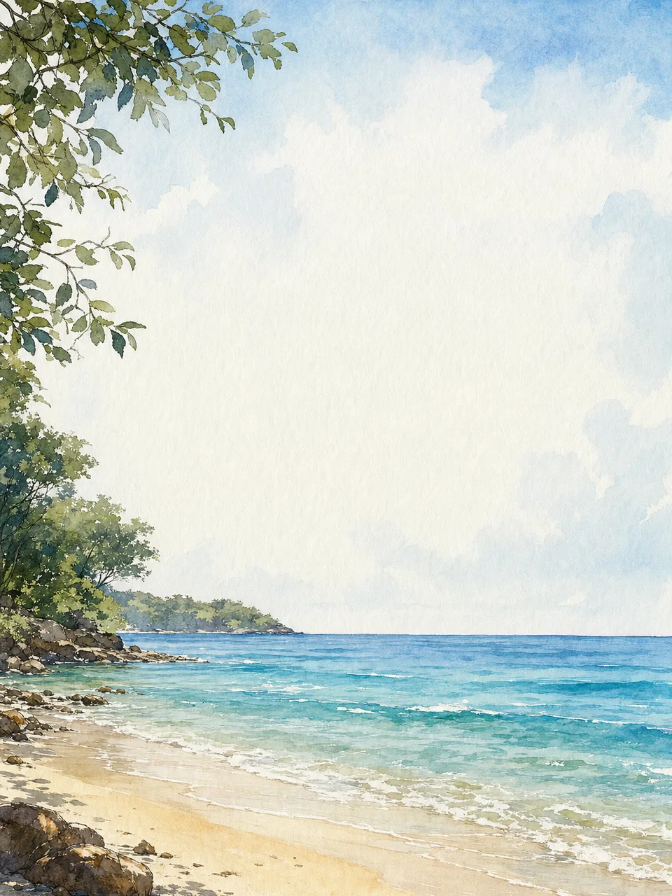 爽やかな海背景（水彩フレーム）。海背景、夏、青、爽やかなデザイン向け素材です。