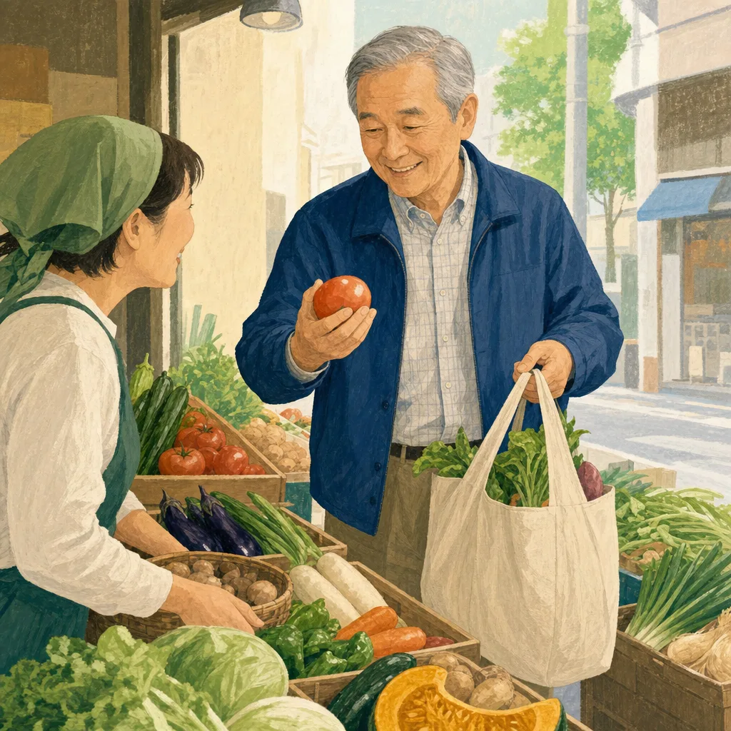 日本人シニア男性の日常（編集記事向け）。シニア男性、日常、自立した暮らし、外出の記事向け素材です。