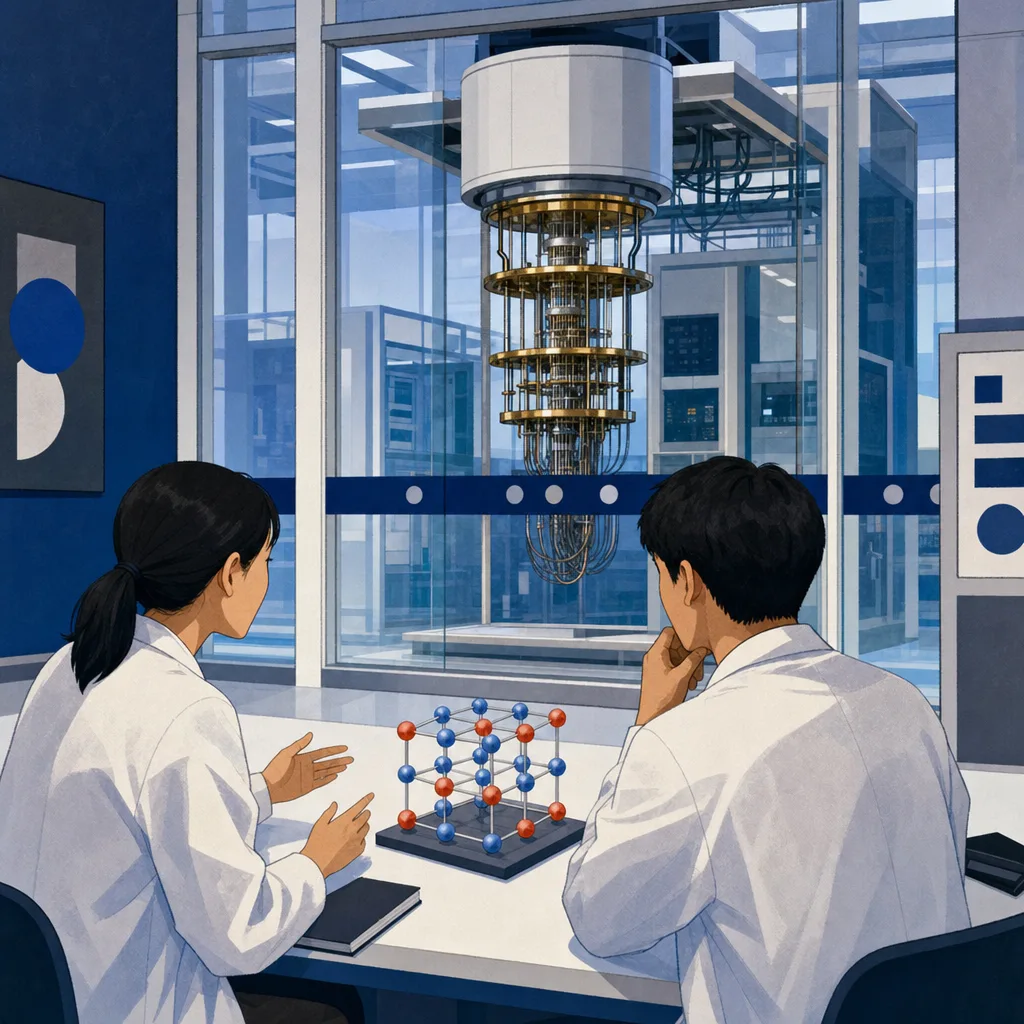 量子コンピュータを研究する日本人（編集記事向け）。量子コンピュータ、量子技術、研究開発、大学研究の記事や案内に使える商用素材です。