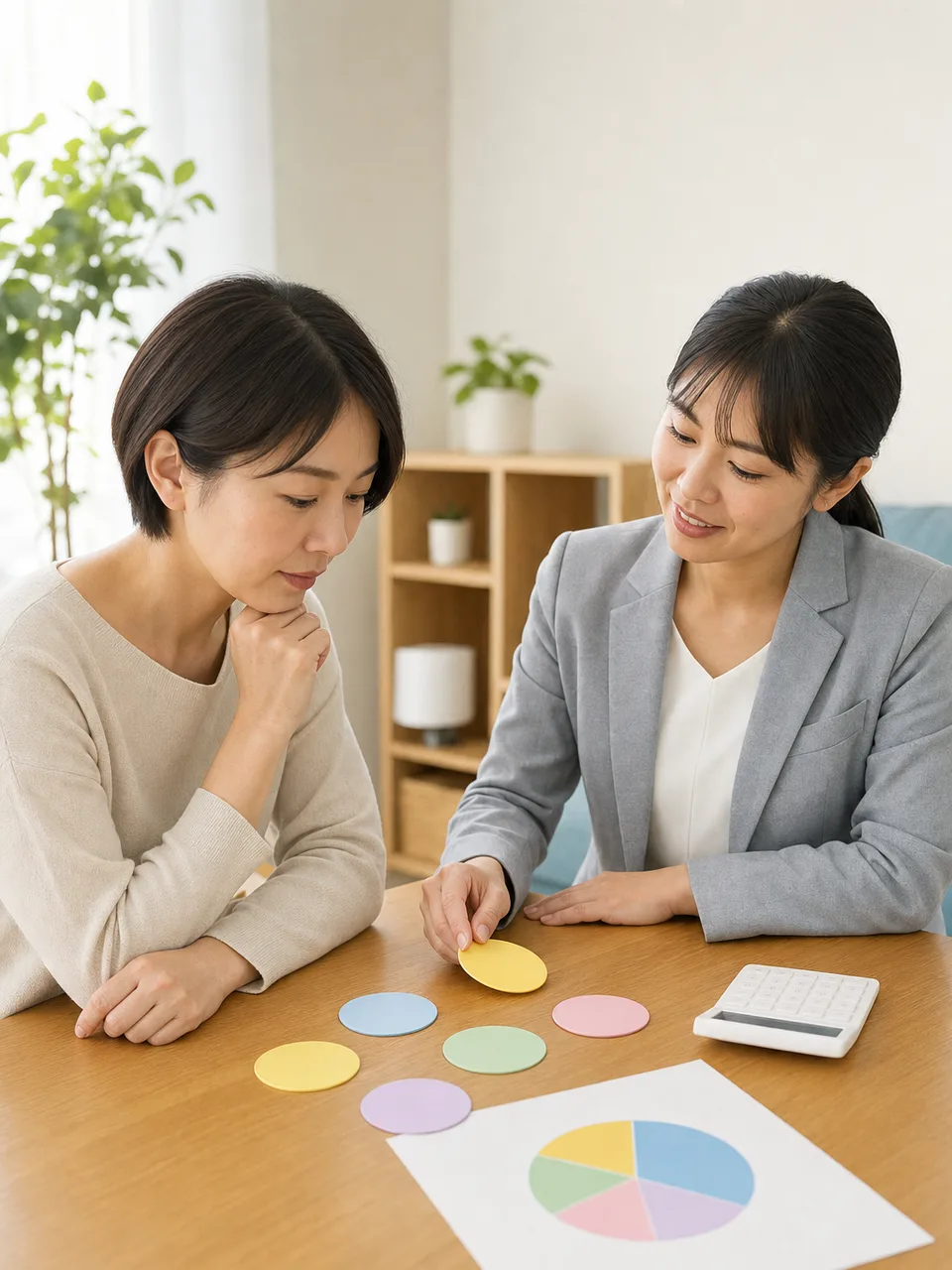 クレジット利用を見直す日本人（自然な縦位置写真）。クレジットカード、家計見直し、支出管理、予算の記事や案内に使える商用素材です。