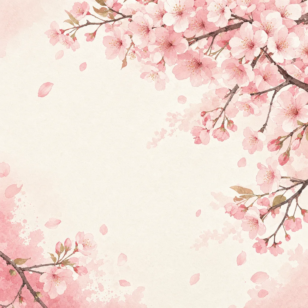 上品な桜背景（正方形デザイン）。桜背景、春、花、和風デザイン向け素材です。