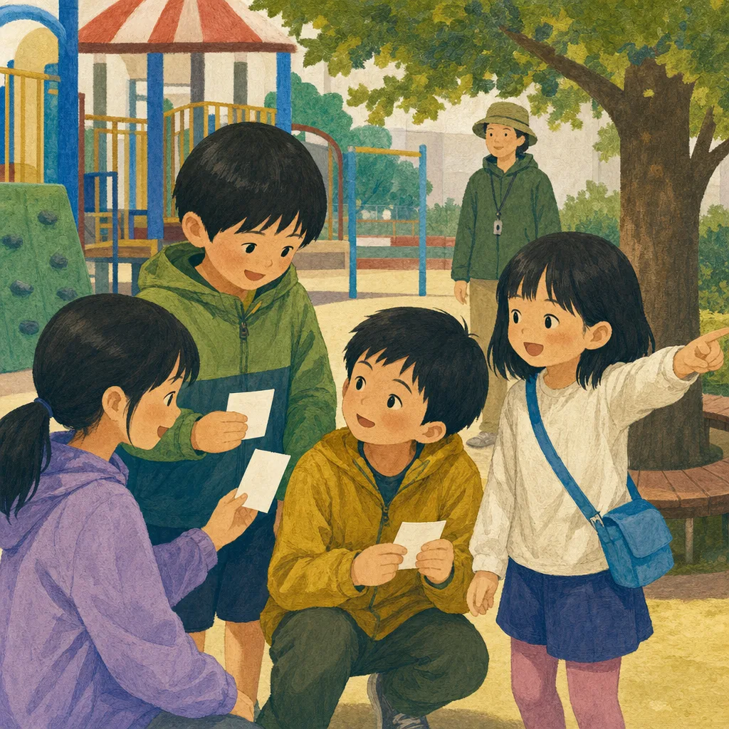 遊ぶ日本人小学生の友達（編集記事向け）。小学生の友達、友情、外遊び、子どもの記事向け素材です。