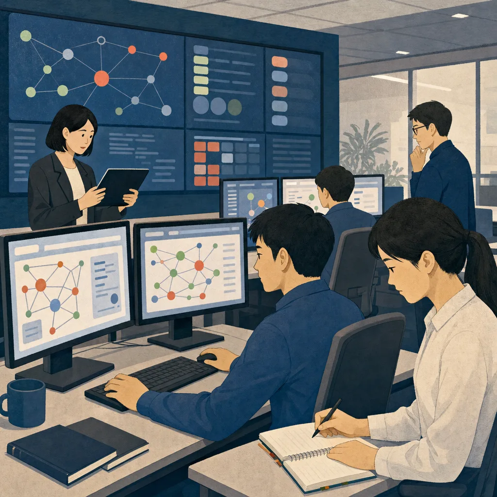 サイバーセキュリティを守る日本人チーム（編集記事向け）。サイバーセキュリティ、SOC、監視、情報保護の記事向け素材です。