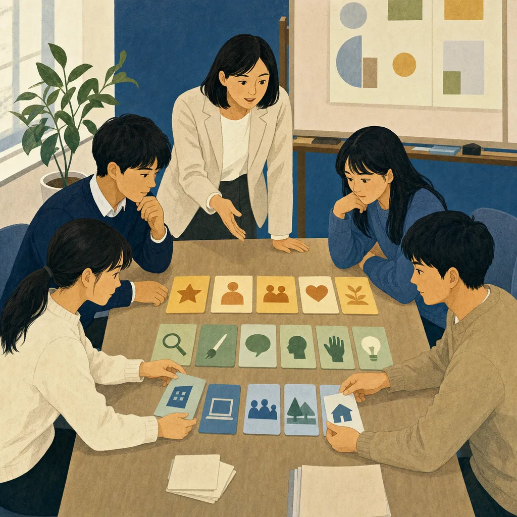 就職活動の自己分析をする日本人学生（編集記事向け）。就活の自己分析、自己分析ワークショップ、就職活動、大学生の記事や案内に使える商用素材です。