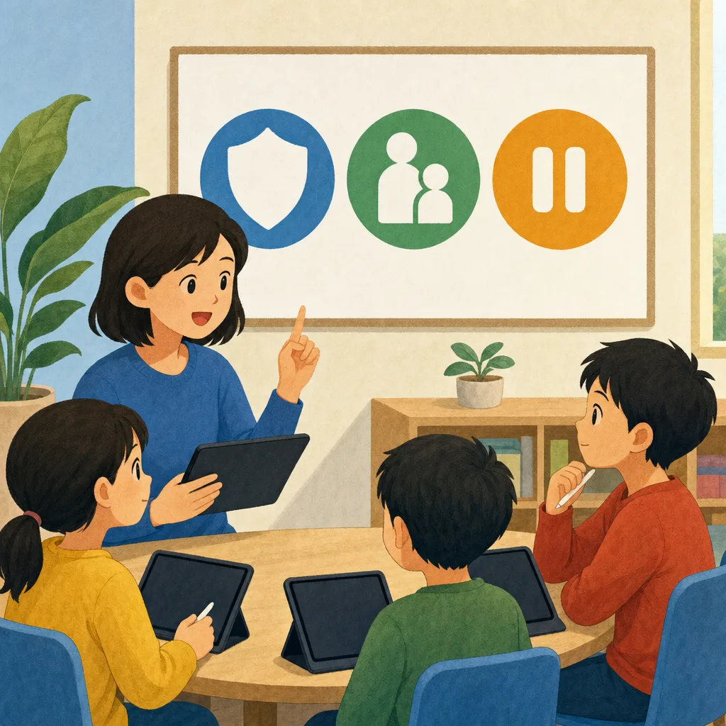 インターネット安全を学ぶ日本人の子ども（編集記事向け）。ネット安全、情報モラル、子ども、インターネットの記事や案内に使える商用素材です。