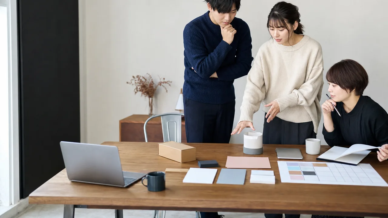 クラウドファンディングを計画する日本人（横長・コピースペース）。クラウドファンディング、資金調達、プロジェクト、商品開発の記事や案内に使える商用素材です。