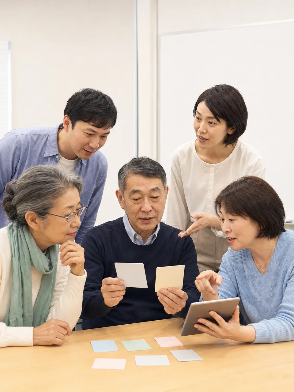 情報リテラシーを学ぶ日本人（自然な縦位置写真）。情報リテラシー、メディア教育、情報確認、学習向け素材です。