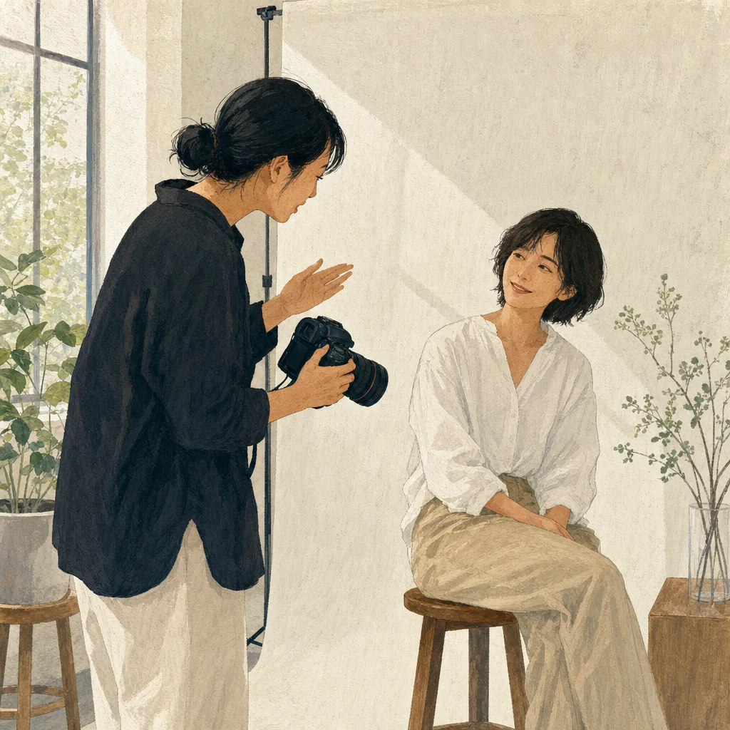 撮影する日本人写真家（編集記事向け）。写真家、カメラマン、撮影、クリエイティブ職の記事向け素材です。