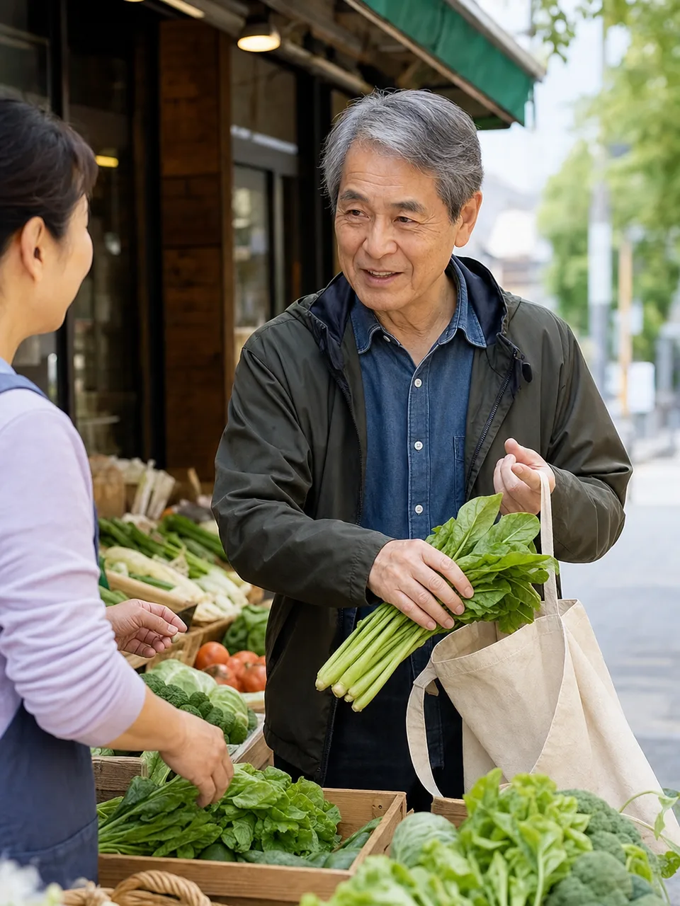 日本人シニア男性の日常（自然な縦位置写真）。シニア男性、日常、自立した暮らし、外出の記事向け素材です。