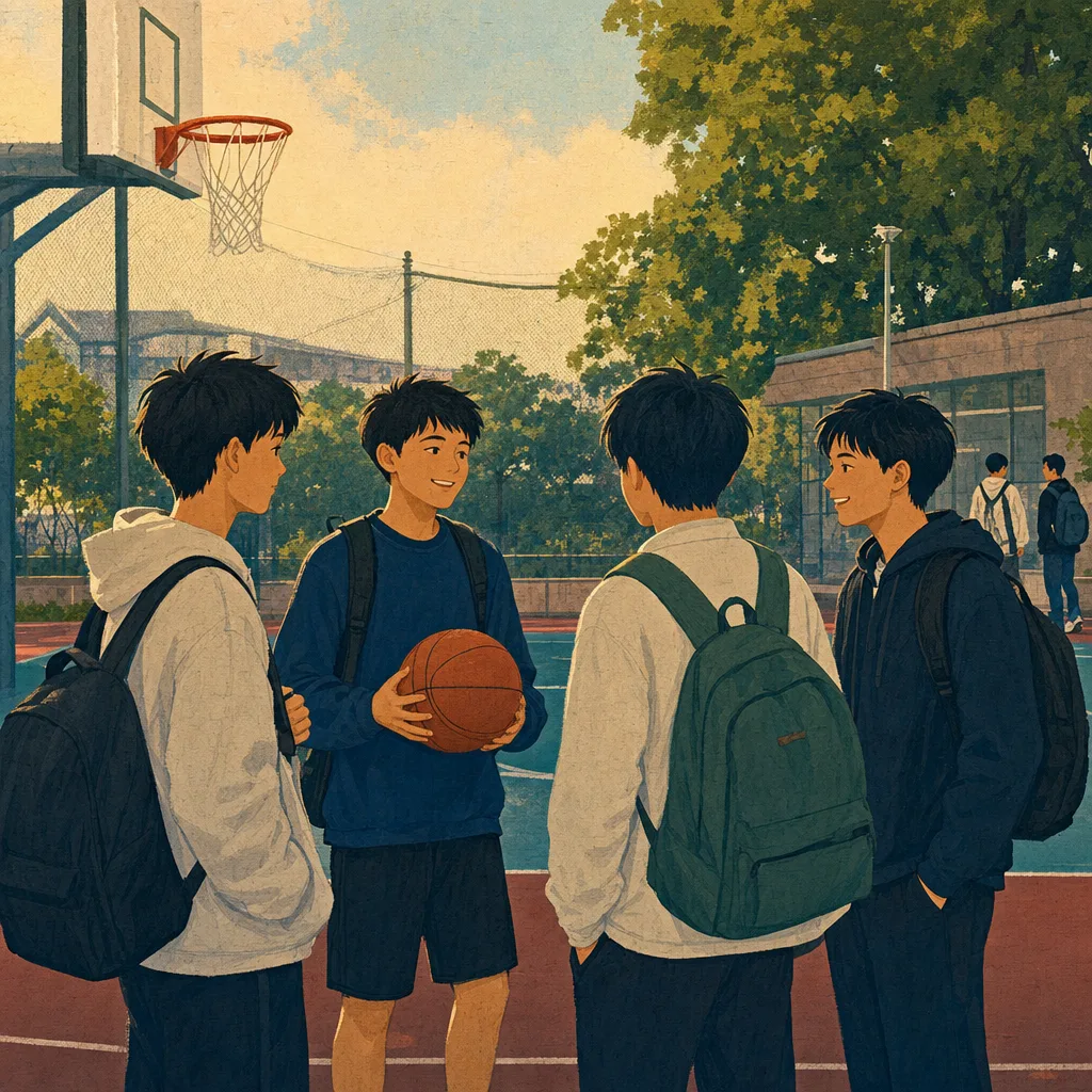 放課後を過ごす日本人男子高校生（編集記事向け）。男子高校生、放課後、友達、青春の記事向け素材です。