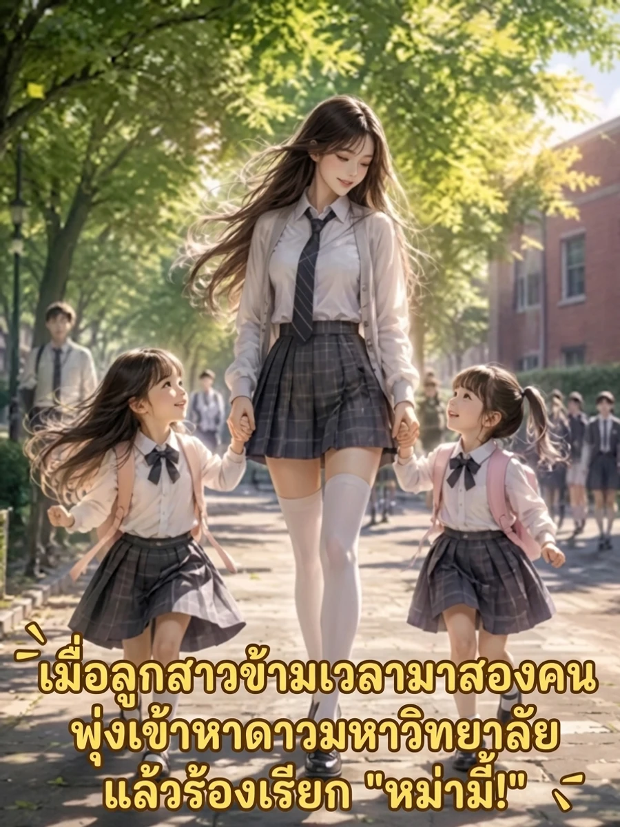 ปก เมื่อลูกสาวข้ามเวลามาสองคน พุ่งเข้าหาดาวมหาวิทยาลัยแล้วร้องเรียก "หม่ามี้!"