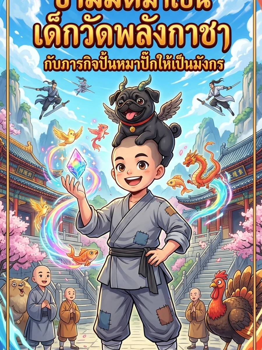 ปก ข้ามมิติมาเป็นเด็กวัดพลังกาชากับภารกิจปั้นหมาปั๊กให้เป็นมังกร