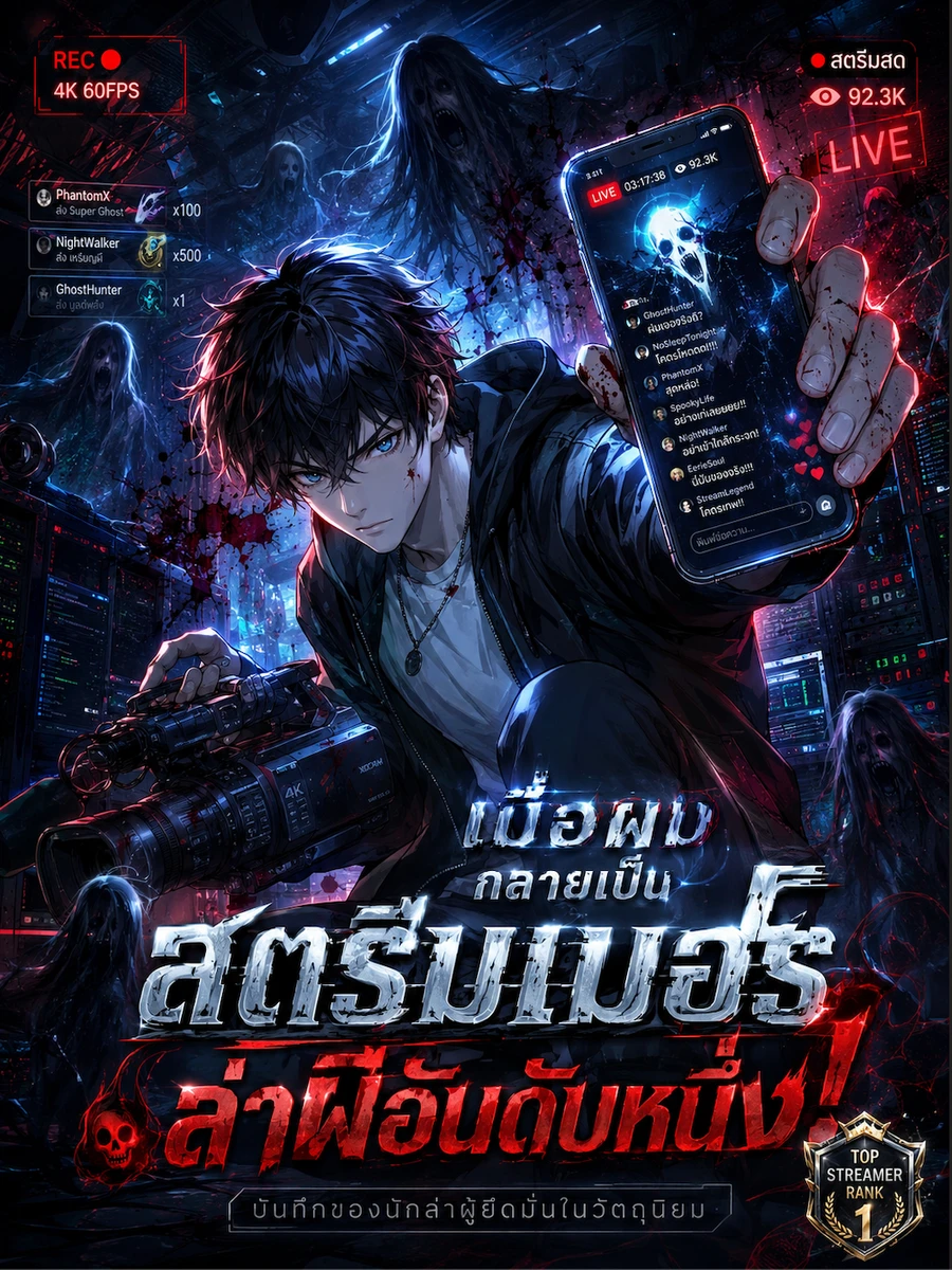 ปก เมื่อผมกลายเป็นสตรีมเมอร์ล่าผีอันดับหนึ่ง!
