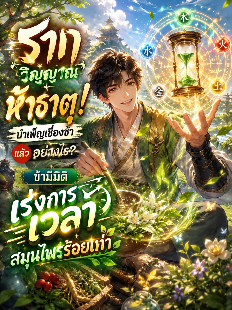 ปก รากวิญญาณห้าธาตุบําเพ็ญเชื่องช้าแล้วอย่างไร? ข้ามีมิติเร่งกาลเวลาร้อยเท่า!