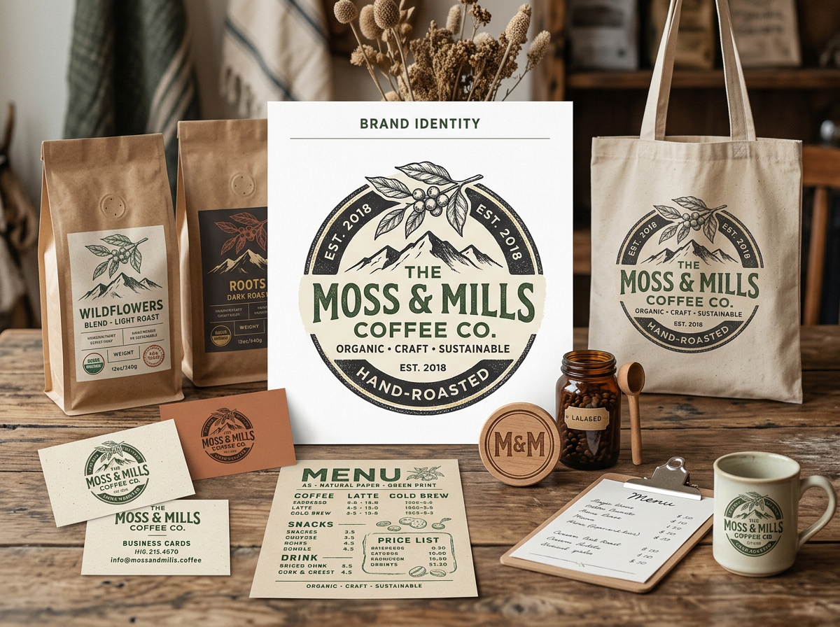 Brand identity system with logo colors typography website and social media design
