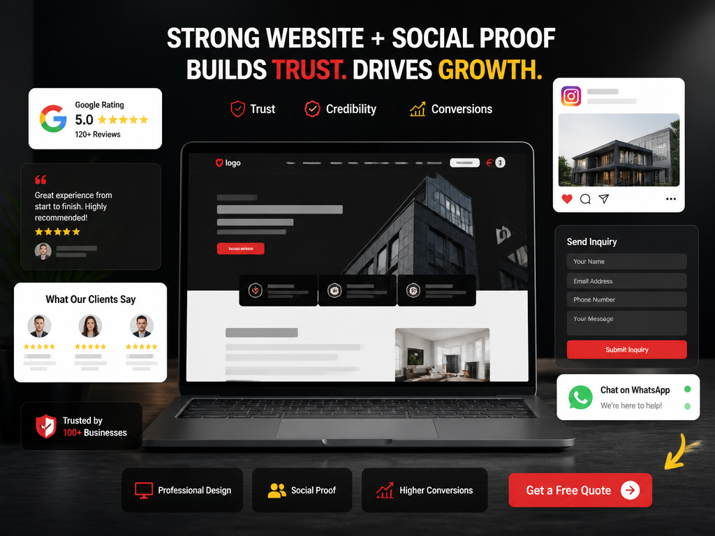 Professional business website and social media branding improving customer trust