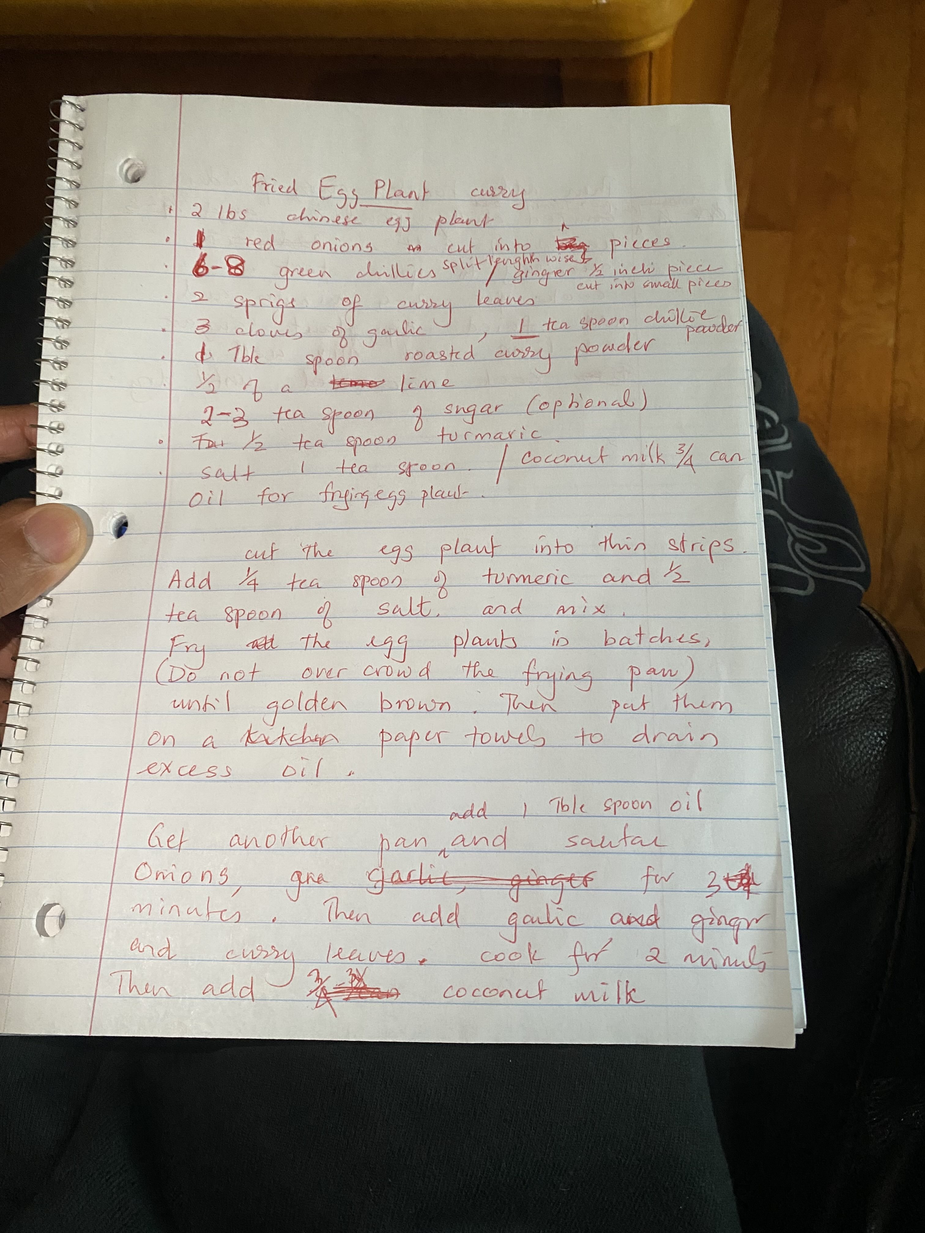 pg 1 of Amma's recipe