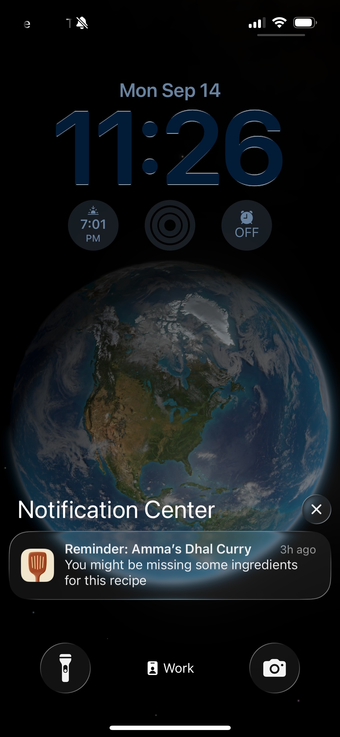 A reminder notification showing what's missing for a planned recipe