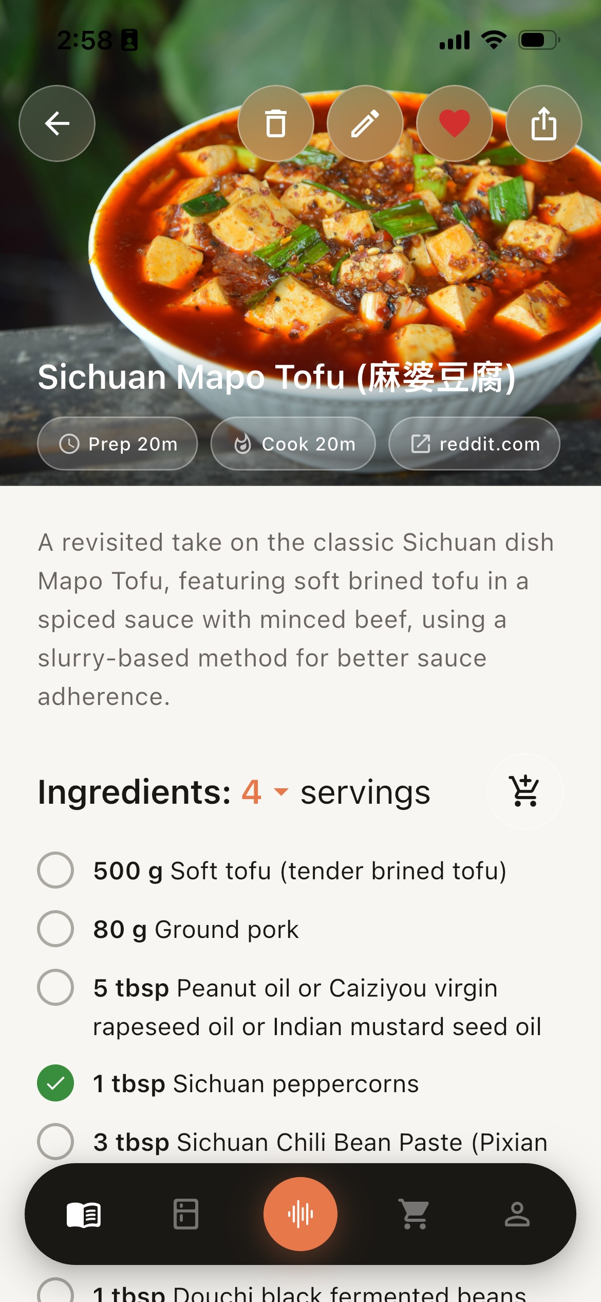 A Recipeatz recipe detail screen
