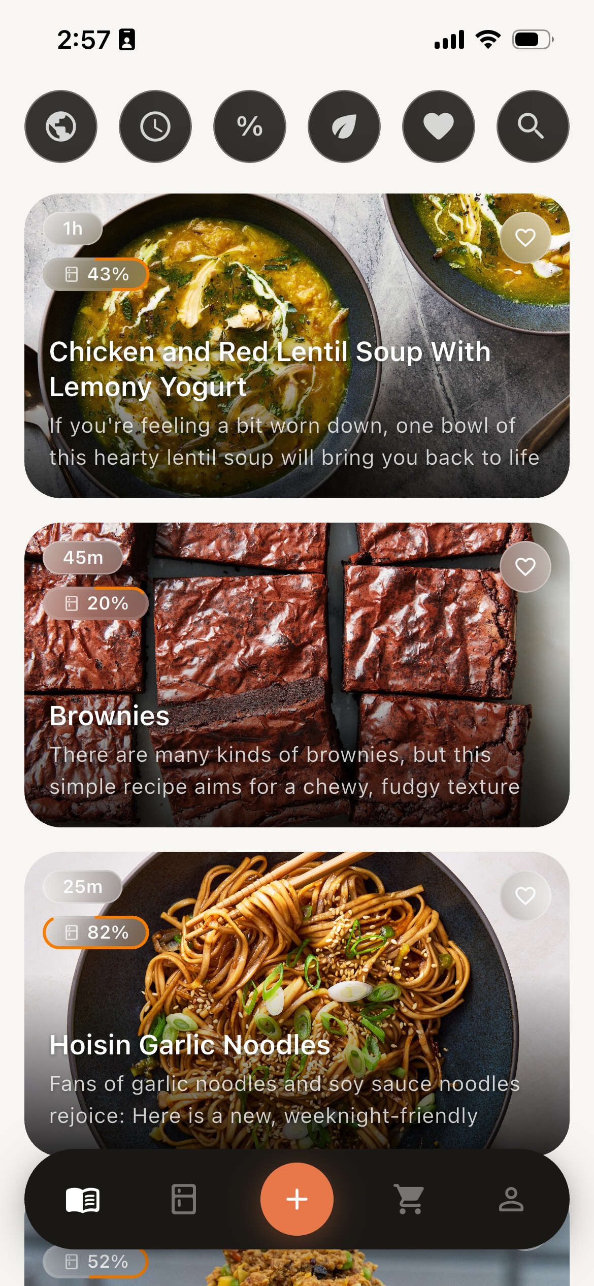 The Recipeatz recipe list screen