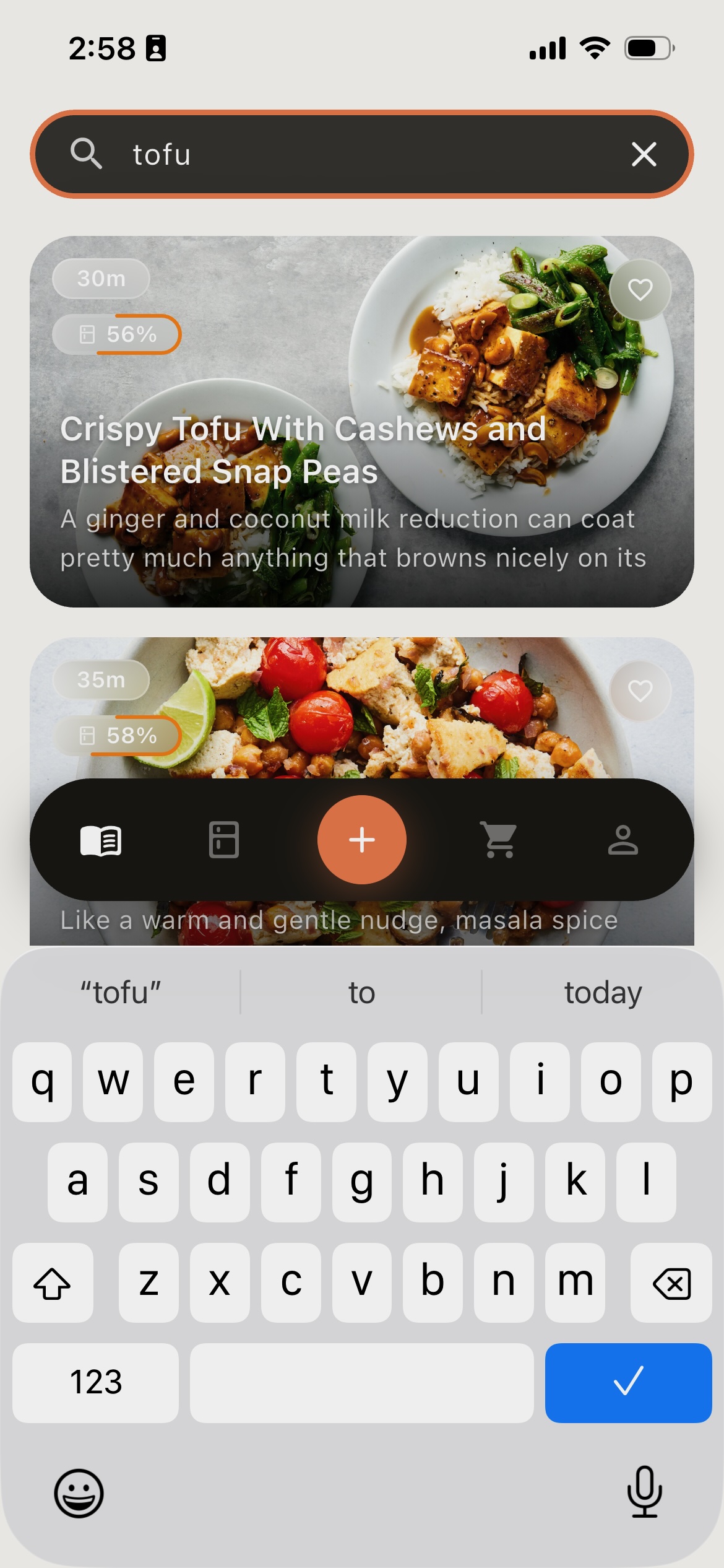 The Recipeatz recipe search screen
